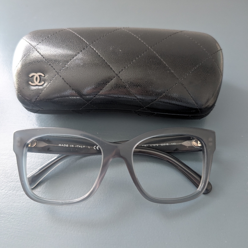 Chanel Green Glasses Frames With Black Quilted Glasses Case